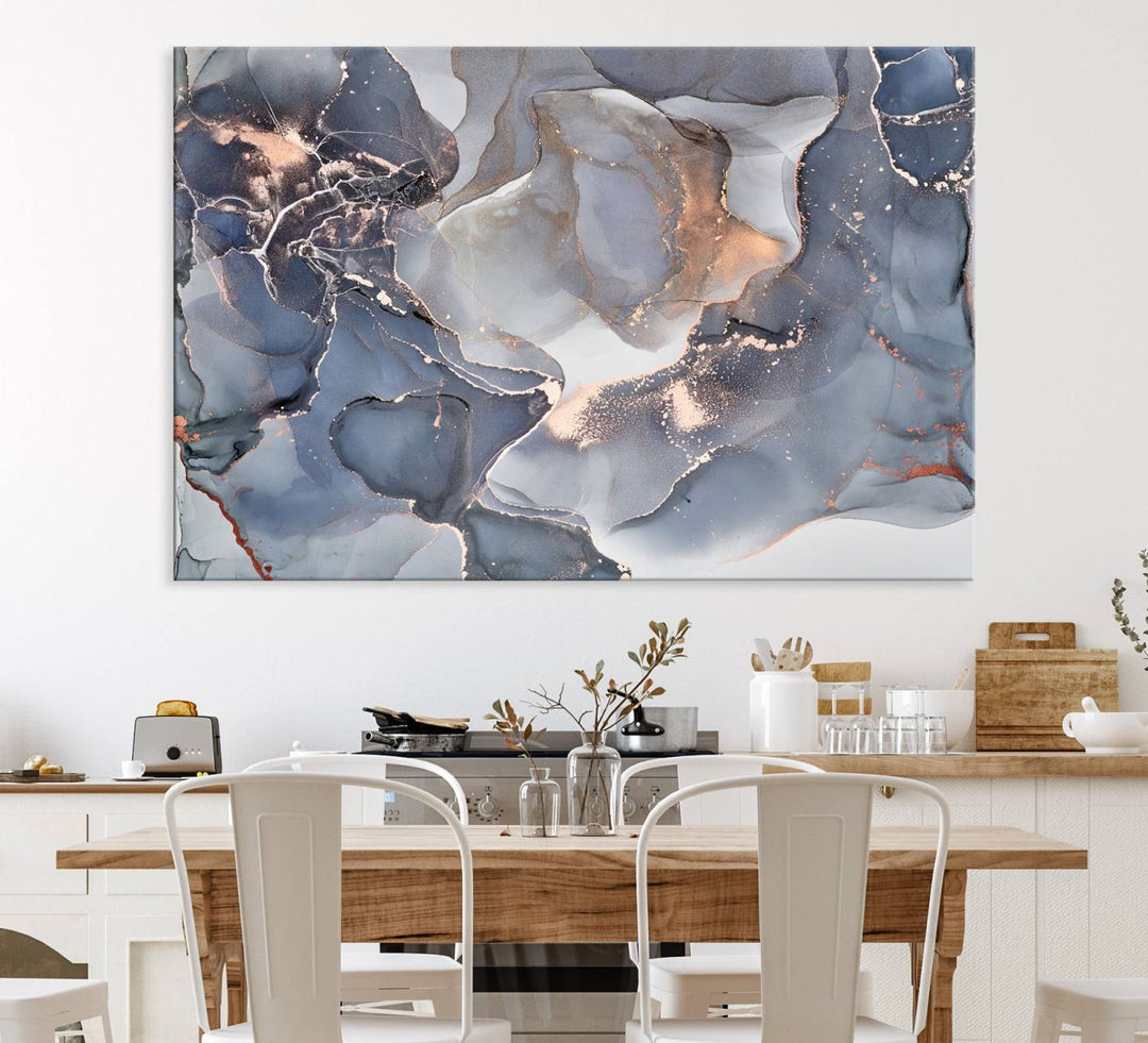 Contemporary Art Gray Gold Abstract Canvas Print.