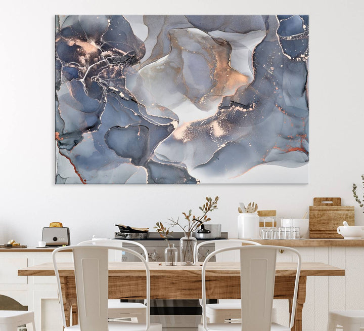 Contemporary Art Gray Gold Abstract Canvas Print.