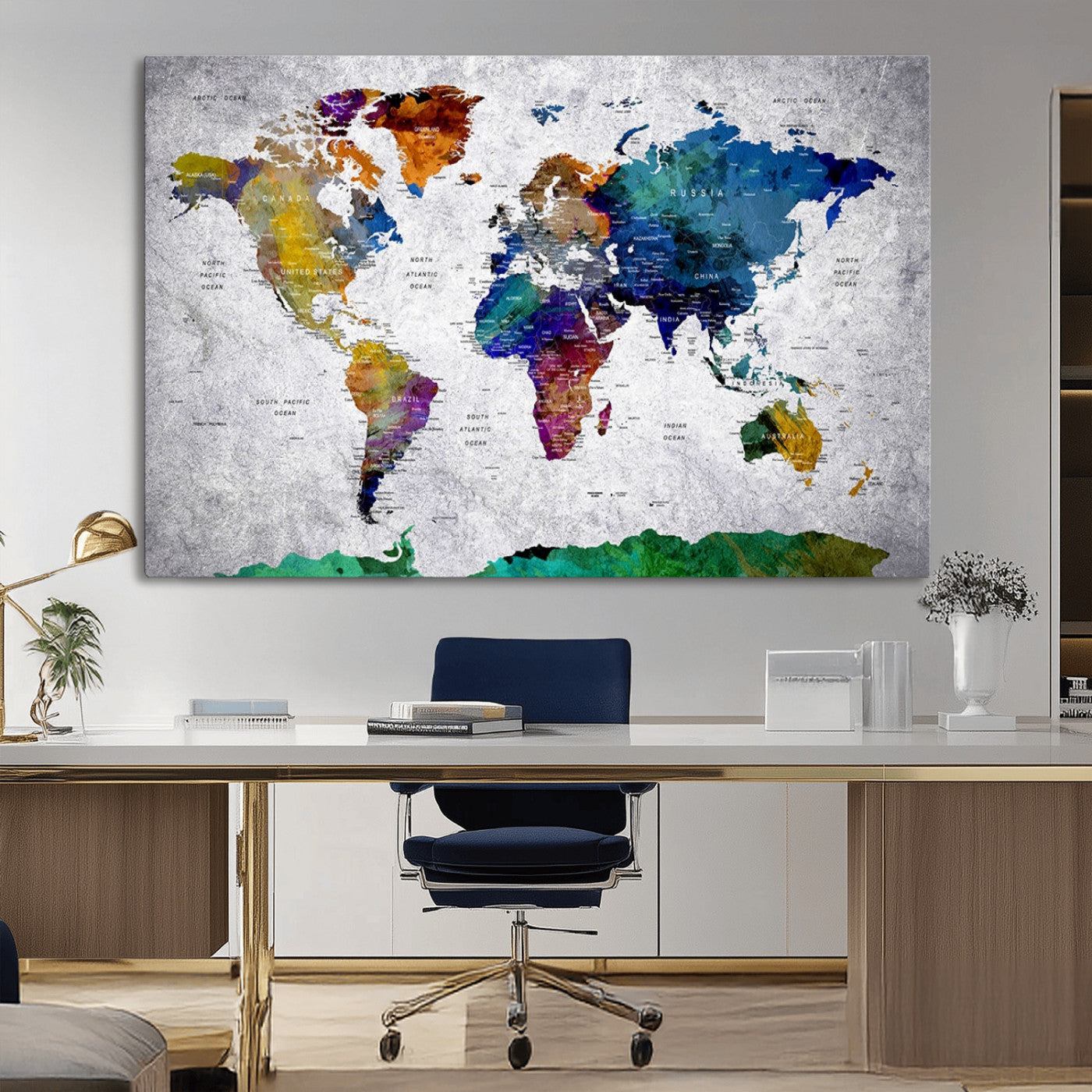 MGV-CV-36X24 - Push Pin World Map Canvas Print – Framed Wall Art for Couples to Track Their Travels – Anniversary