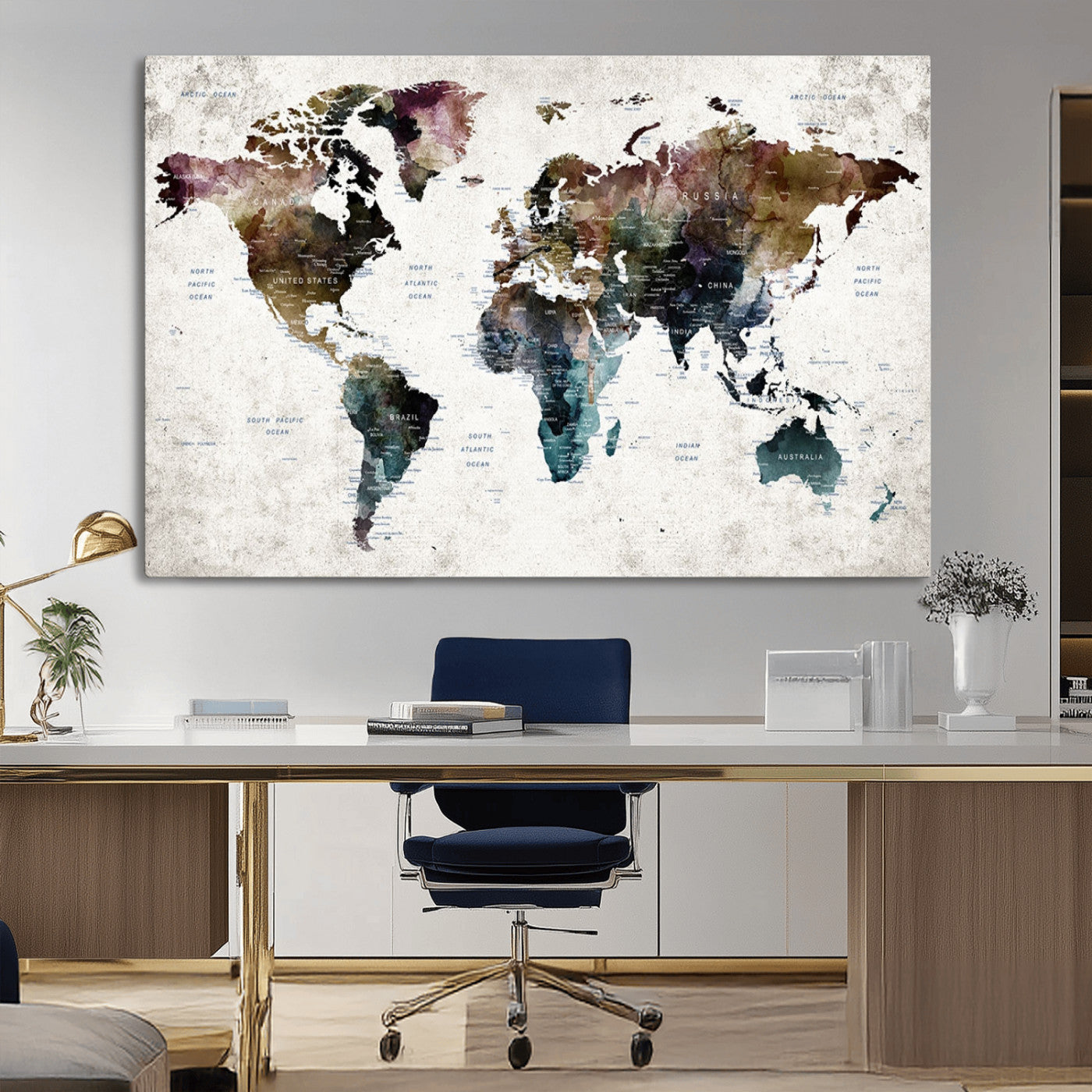 MGV-CV-36X24 - Push Pin World Map Canvas Print – Framed Wall Art for Couples to Track Their Travels – Anniversary