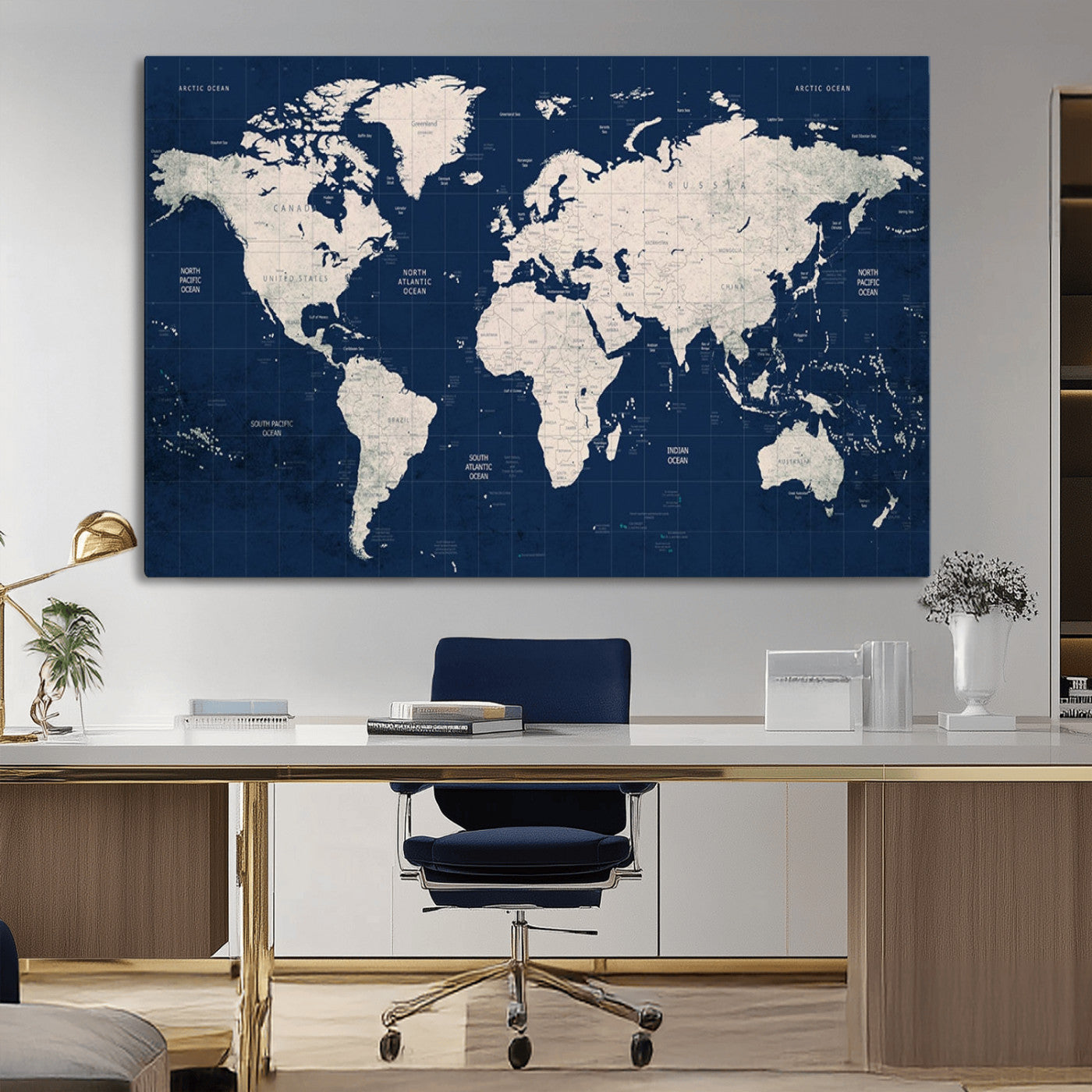 17866-MGV-CV-36X24-Push Pin World Map Canvas Print – Framed Wall Art for Couples to Track Their Travels – Anniversary