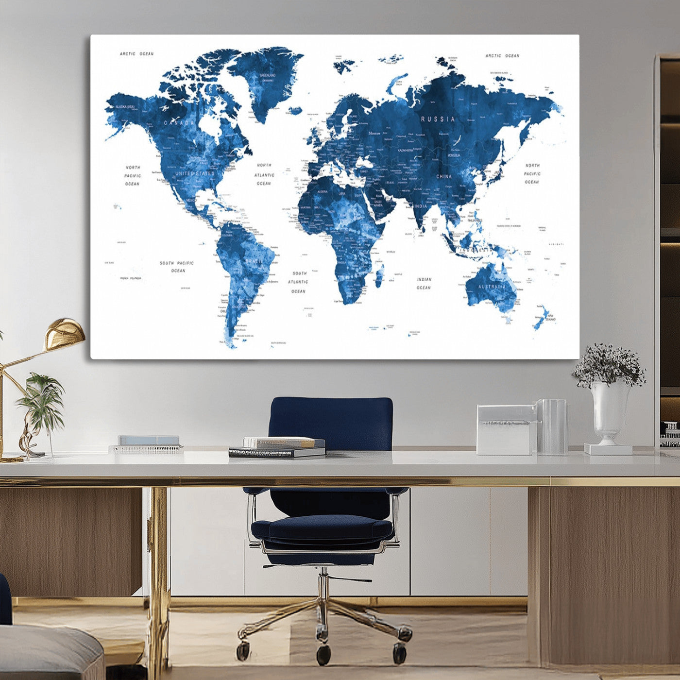 MGV-CV-36X24 - Push Pin World Map Canvas Print – Framed Wall Art for Couples to Track Their Travels – Anniversary