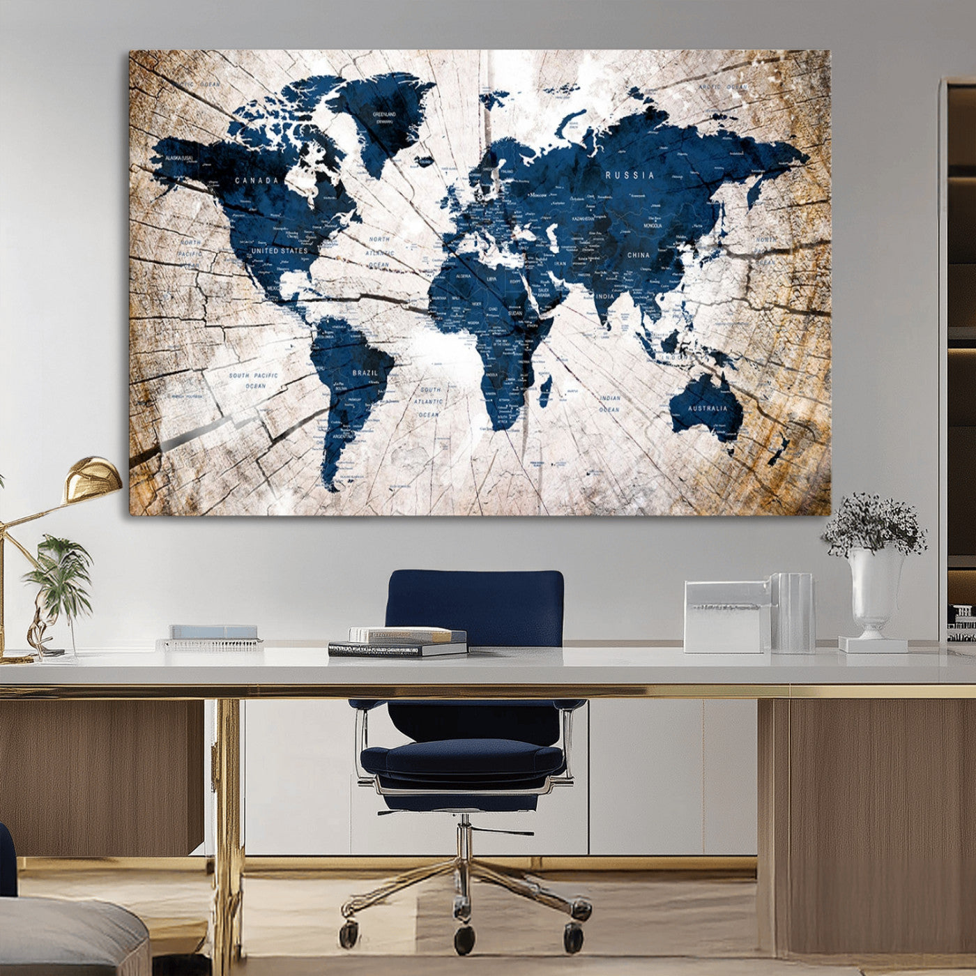 MGV-CV-36X24 - Push Pin World Map Canvas Print – Framed Wall Art for Couples to Track Their Travels – Anniversary