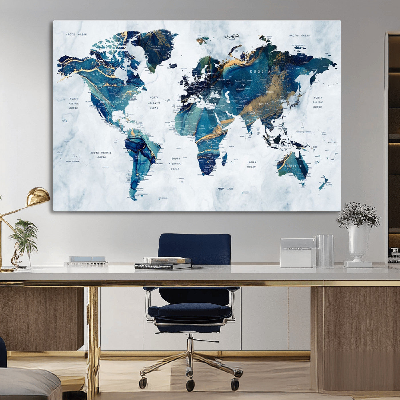 MGV-CV-36X24 - Push Pin World Map Canvas Print – Framed Wall Art for Couples to Track Their Travels – Anniversary
