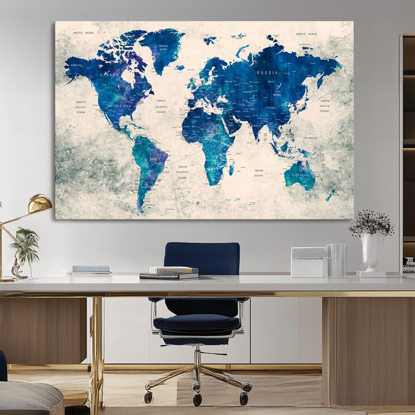 MGV-CV-36X24 - Push Pin World Map Canvas Print – Framed Wall Art for Couples to Track Their Travels – Anniversary
