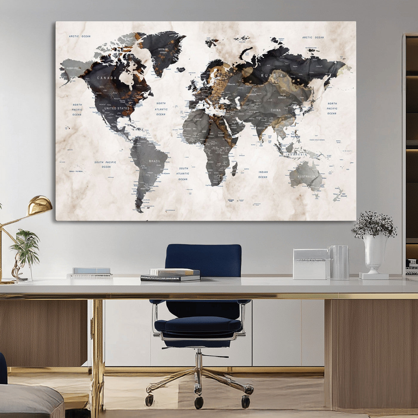 MGV-CV-36X24 - Push Pin World Map Canvas Print – Framed Wall Art for Couples to Track Their Travels – Anniversary