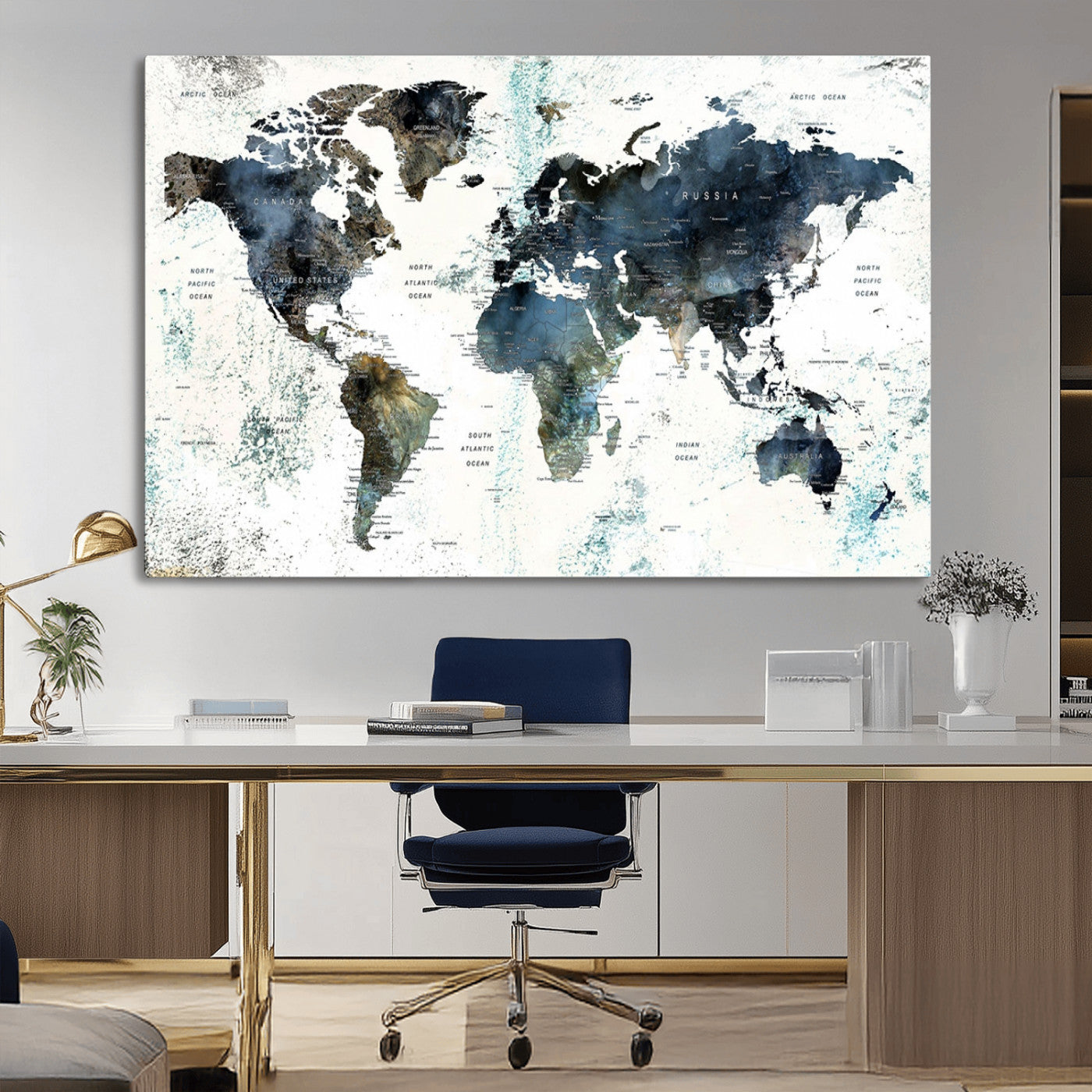 MGV-CV-36X24 - Push Pin World Map Canvas Print – Framed Wall Art for Couples to Track Their Travels – Anniversary