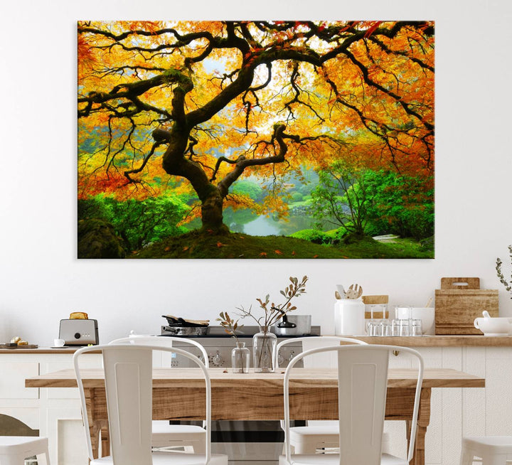 The Portland Japanese Maple Tree Canvas adds elegance to a modern living room.