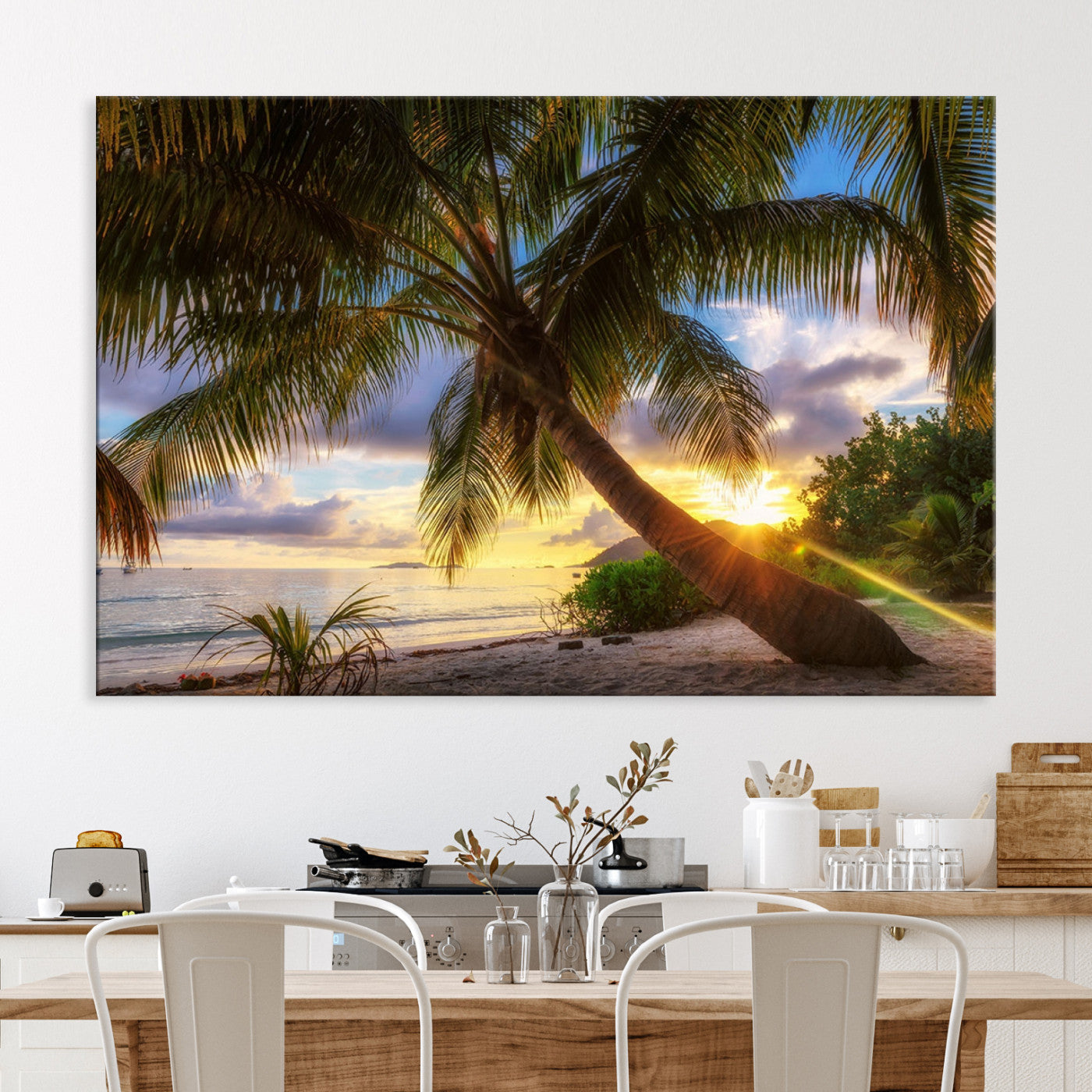 49751-MGV-CV-36X24-Tropical Island Sunset on the Beach Palms Wall Art Canvas Print