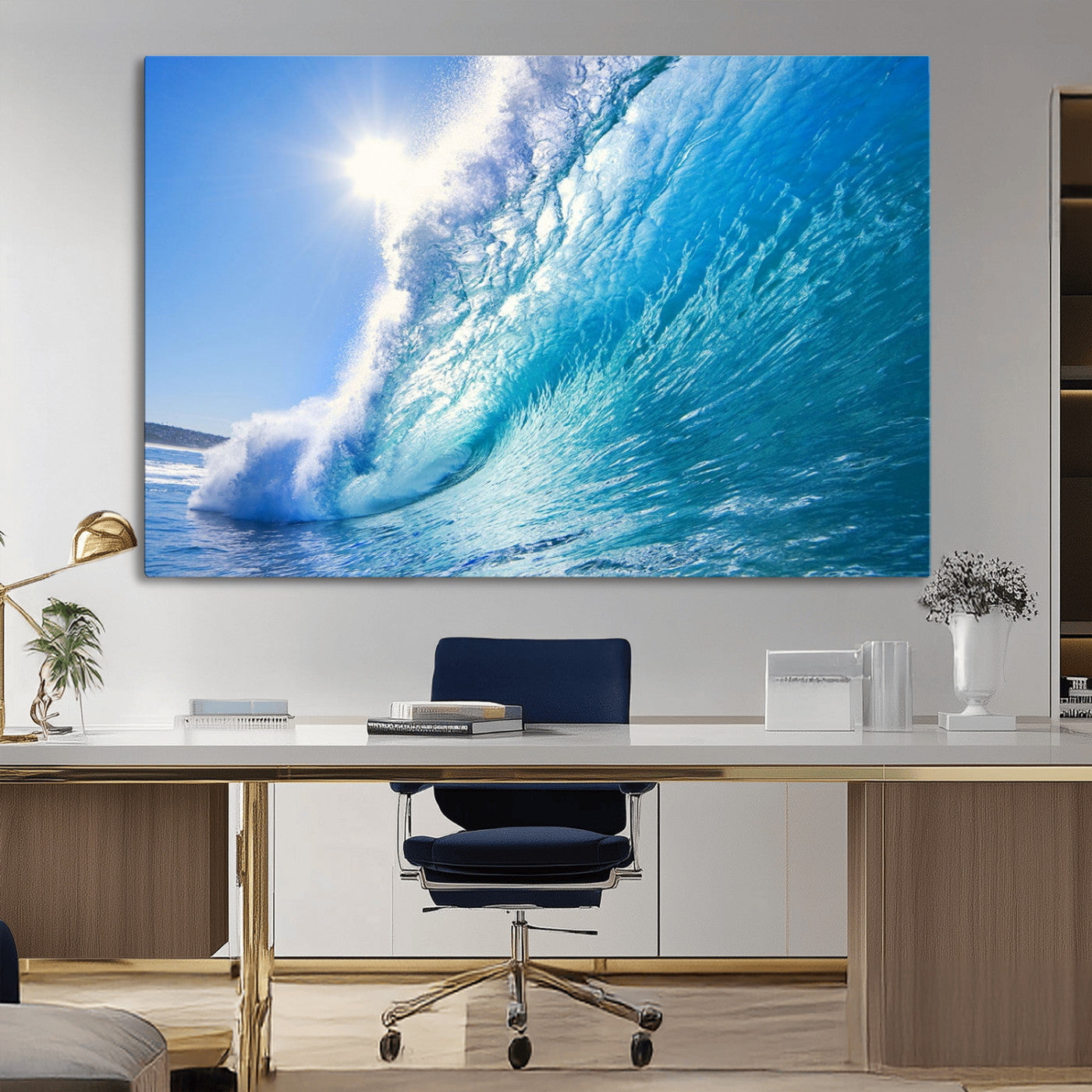 MGV-CV-36X24 - Blue Big Wave Surfing Ocean Canvas Wall Art Artwork Print , Surf Wall Art, Sea Wall Art