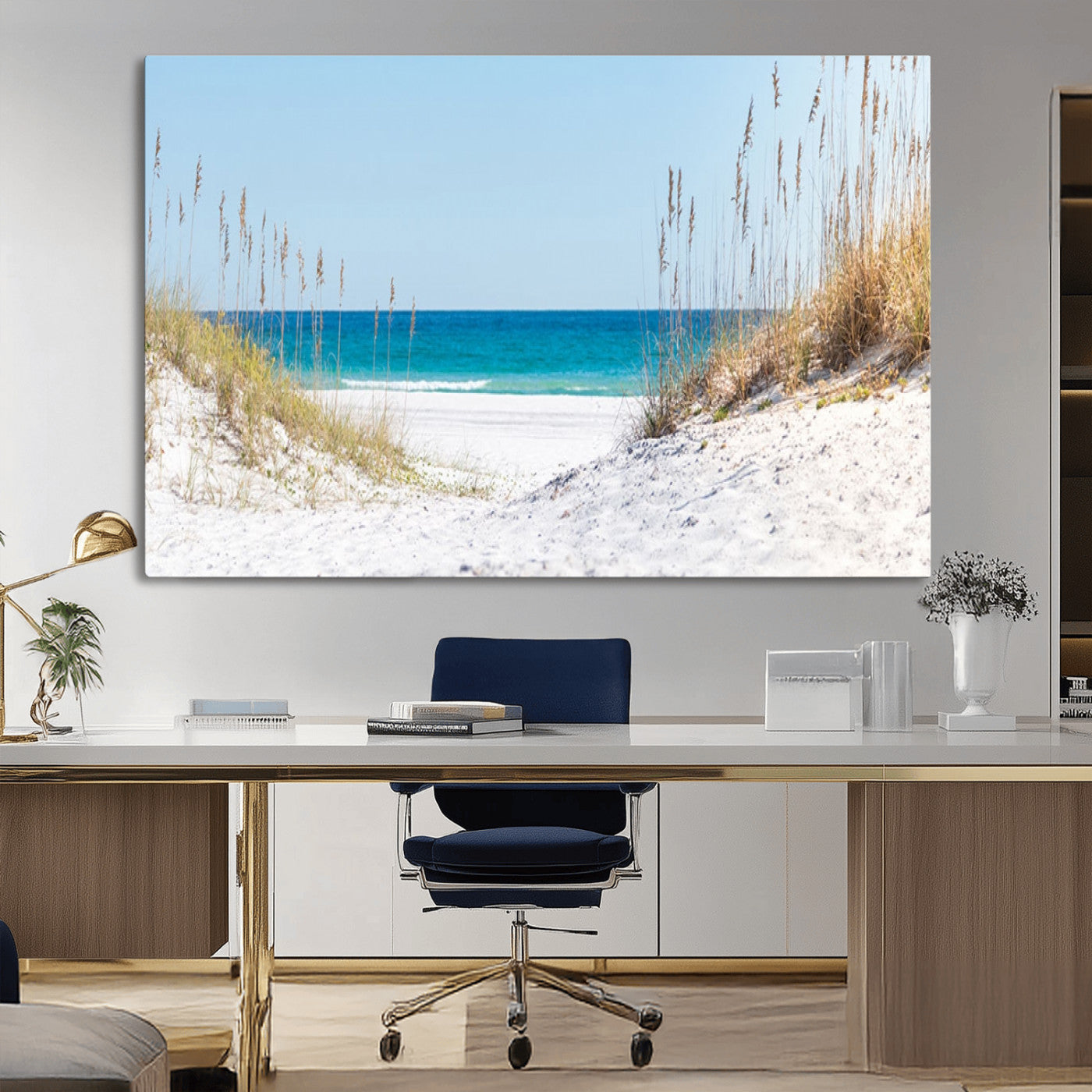 MGV-CV-36X24 - Serene Coastal Dune Path with Ocean View, 3-Panel Beach Canvas Wall Art, Tranquil Seascape Giclee Print, Gallery Wrap, Perfect for Coastal Home Decor