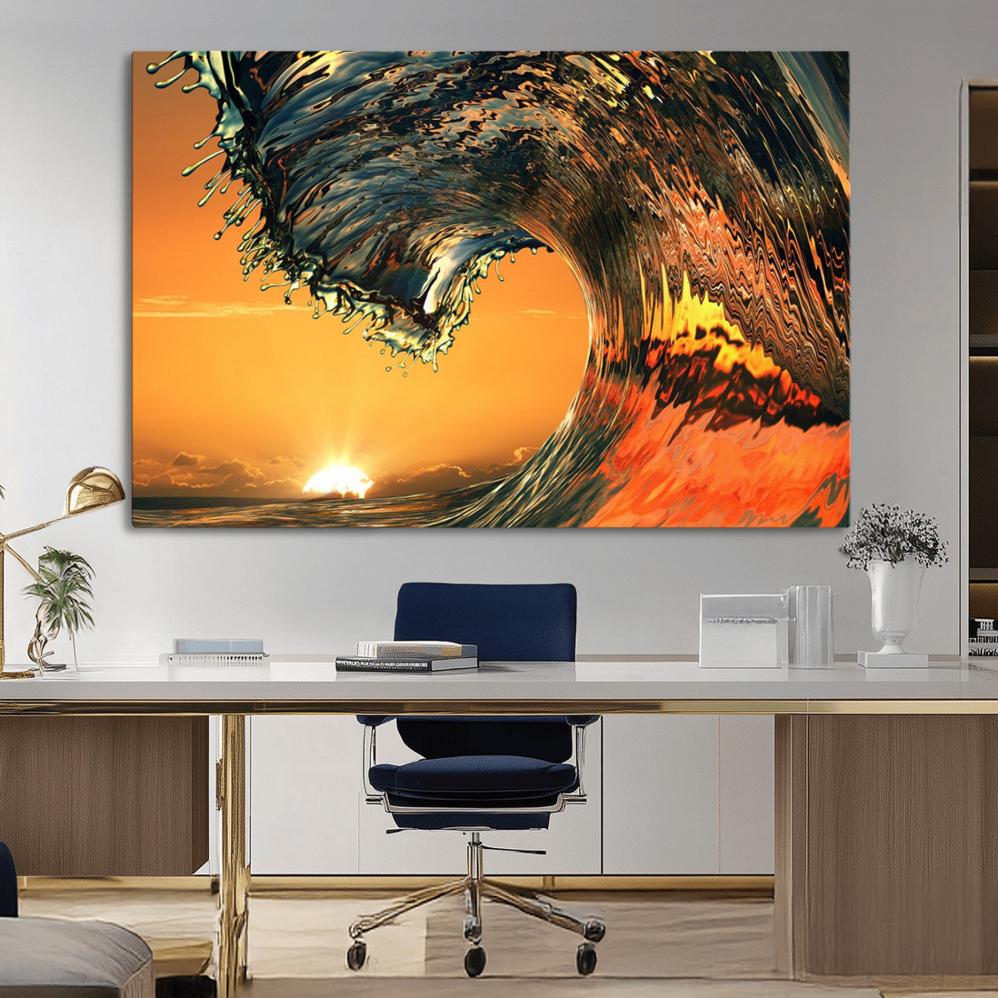 MGV-CV-36X24 - Surf Wave Sunset Canvas Wall Art Print, 3-Panel Ocean Coastal Wall Art Print, Ocean Decor for Coastal Homes, Living Room, Farmhouse Wall Decor