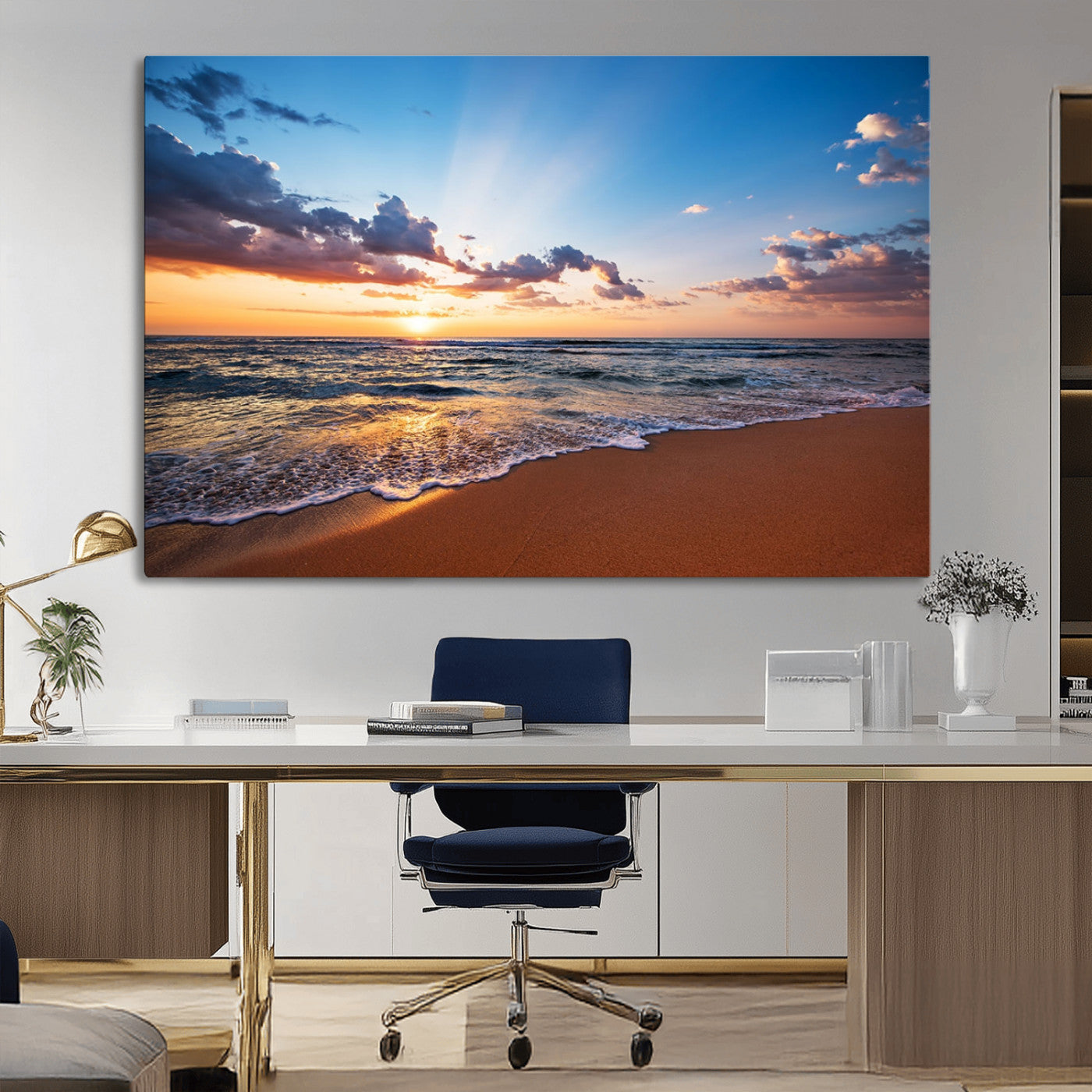 MGV-CV-36X24 - Serene Ocean Sunset Canvas Print, Golden Hour Beach Wall Art, Giclee Canvas with Gallery Wrap and Canon Print Quality