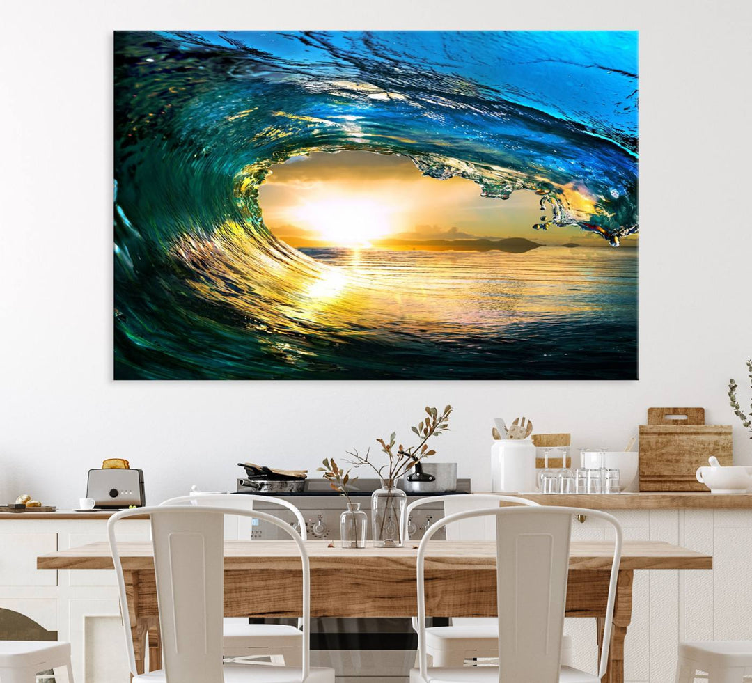 The Ocean Wave at Sunset Canvas Art exudes a coastal vibe.