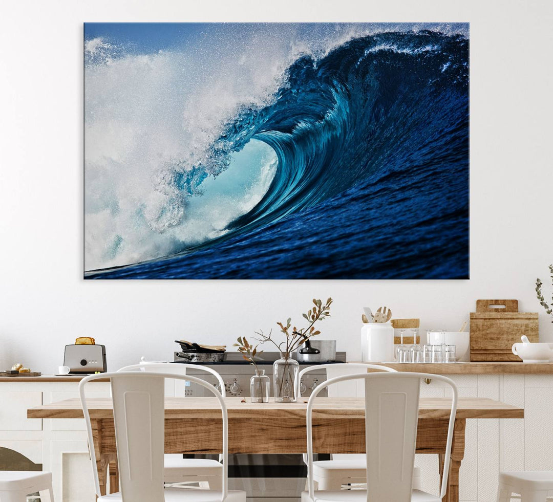 Ocean Wave at Sunset Canvas: A vibrant coastal art piece perfect for modern minimalist decor.