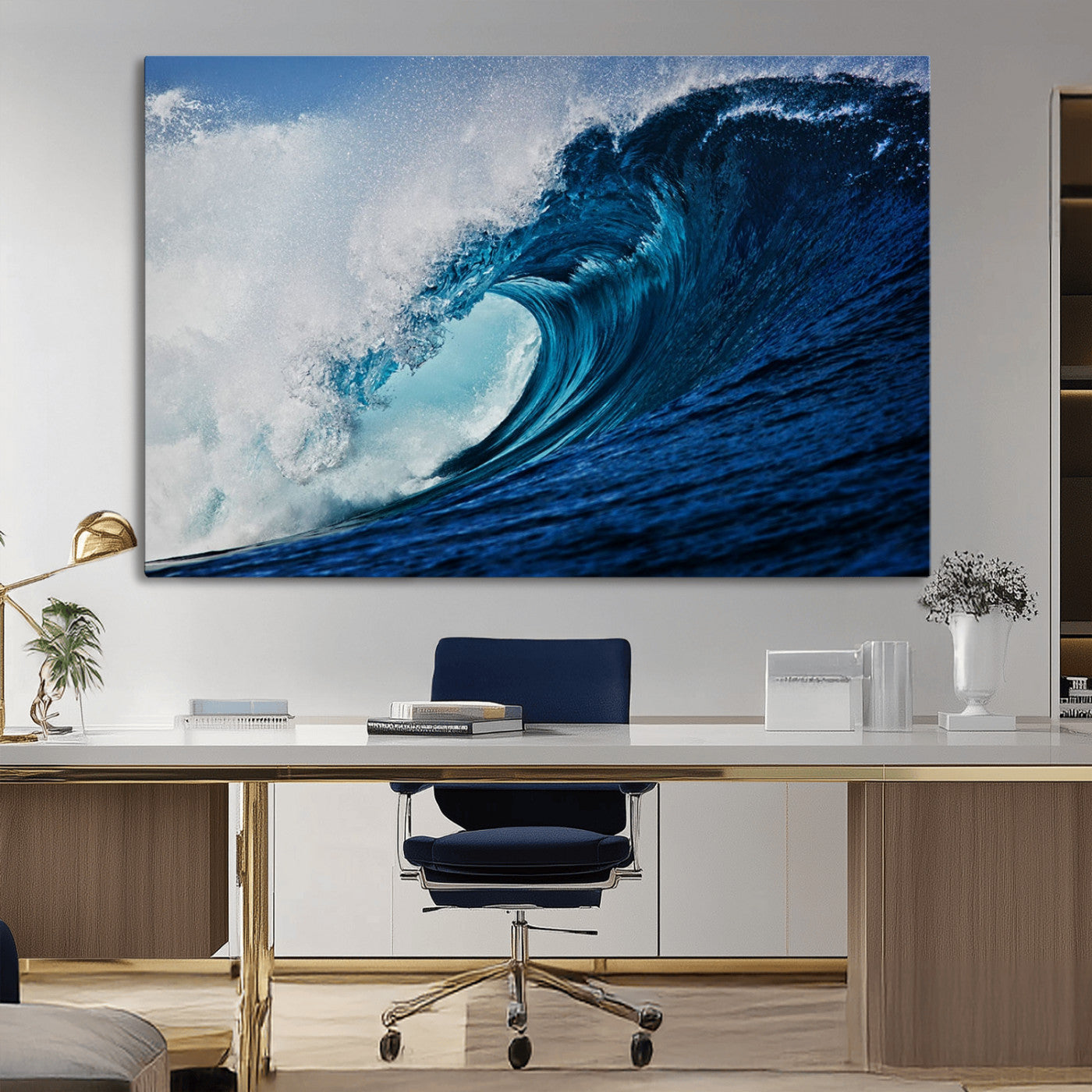 MGV-CV-36X24 - Ocean Wave at Sunset Canvas Art, Large Wall Print of Vibrant Water Waves, Coastal Art for Living Room and Dining Room Decor