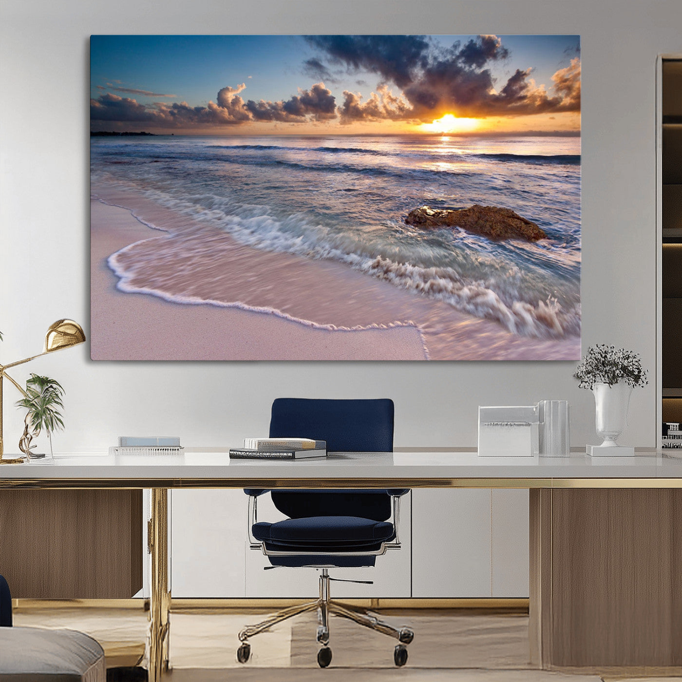 -Sea Ocean Sunset Beach Wall Art Canvas Print