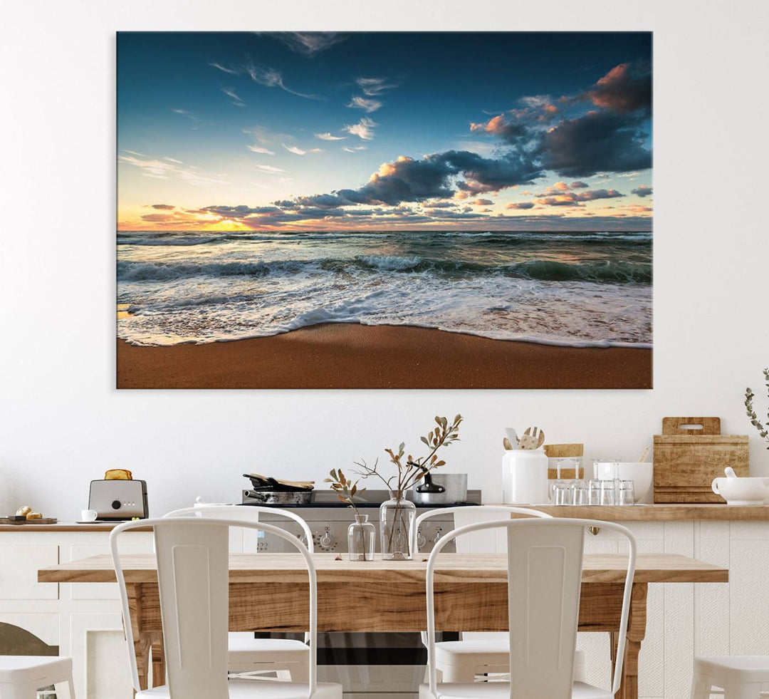 Ocean Beach Wall Art Canvas Print hangs prominently.