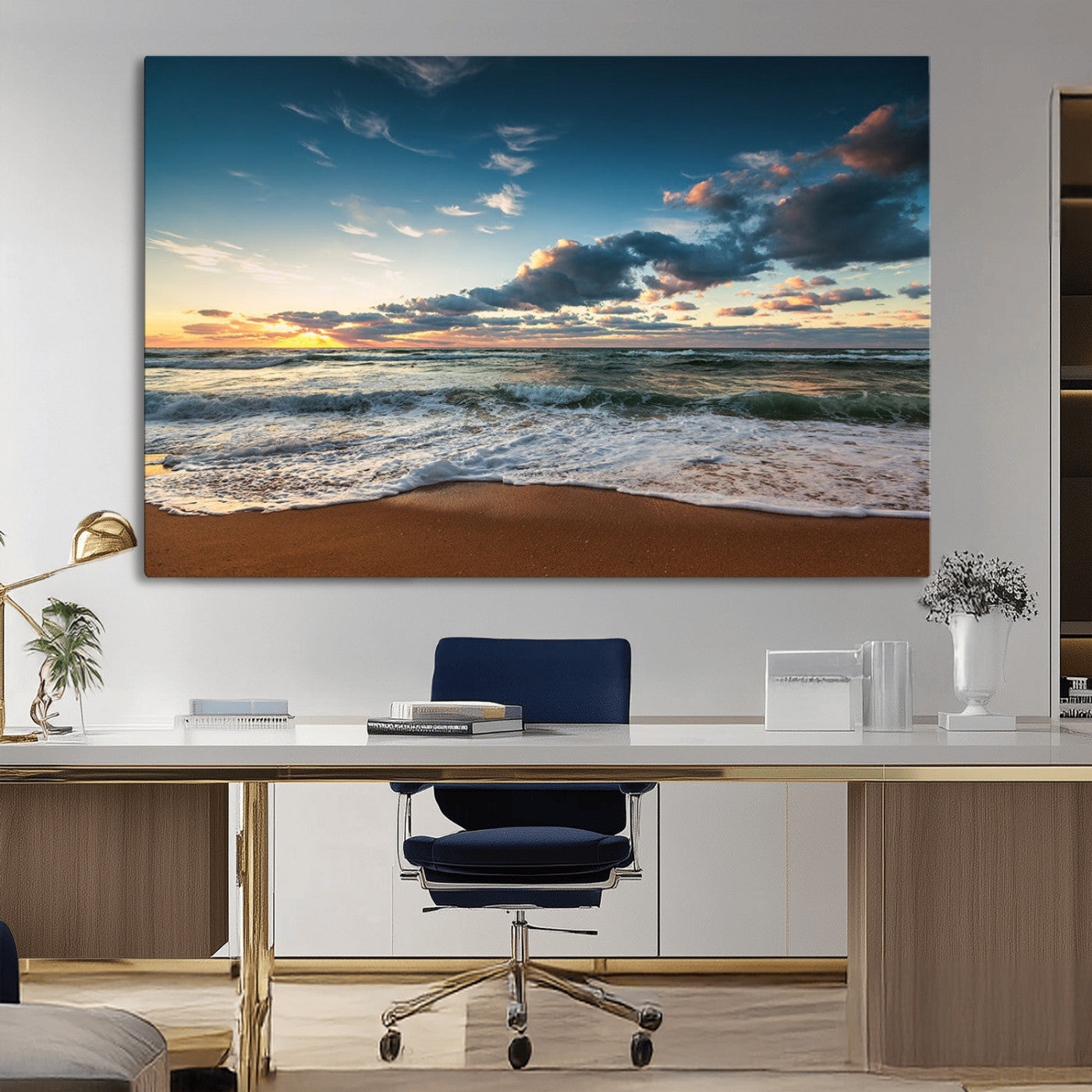 MGV-CV-36X24 - Ocean Beach Wall Art Canvas Print Sunset Artwork Print Coastal Wall Art