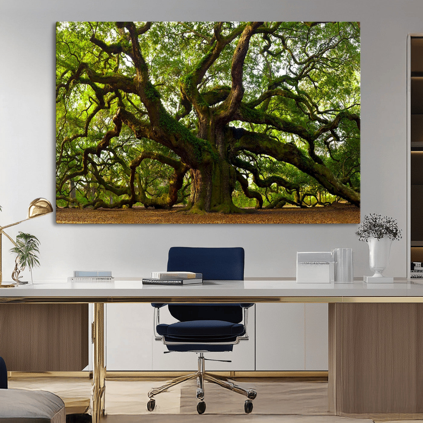 MGV-CV-36X24 - Angel Oak Tree Wall Art Canvas Print | Forest Tree Nature Photography Print on Canvas | Large Triptych Art for Living Room or Office Decor