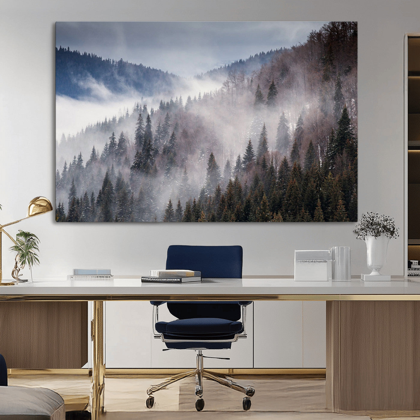 MGV-CV-36X24 - Beautiful Rising Fog in Winter Mountain Landscape - Framed Rising Fog in Winter Mountain Canvas