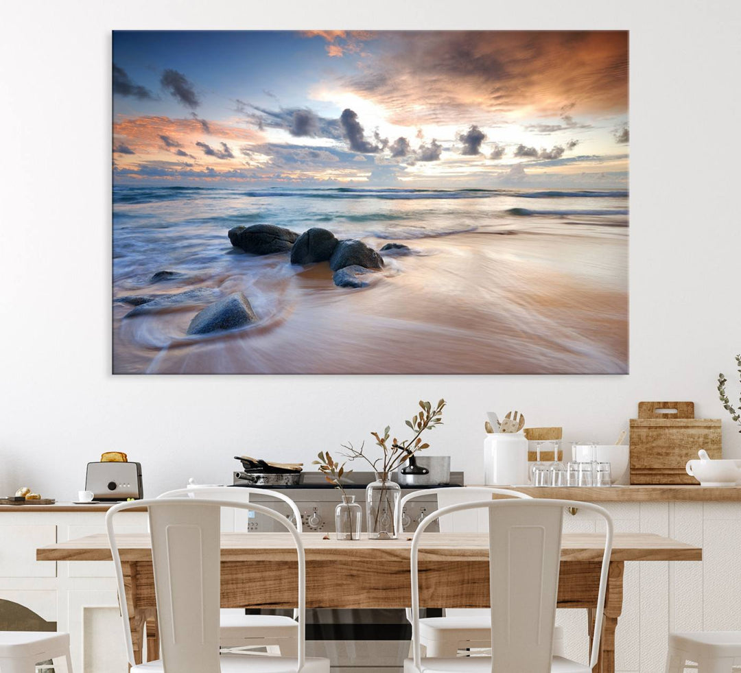 The Serene Weather On The Beach wall art canvas is ready to hang.