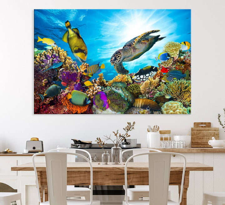 Aquatic Life Sea Turtles Fish Wall Art on canvas, perfect for adding a touch of marine beauty to your space.