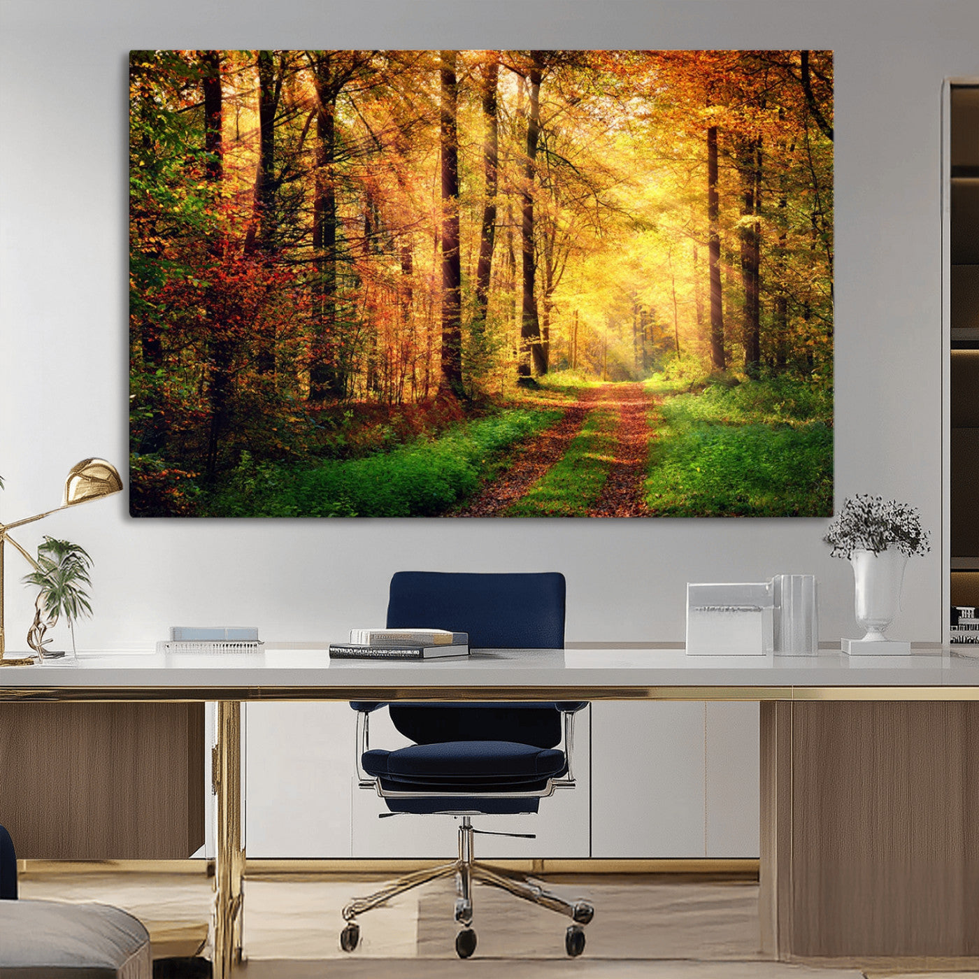 MGV-CV-36X24 - Forest Fall Wall Art Print - Sunlight Through Trees Wall Art Canvas Print
