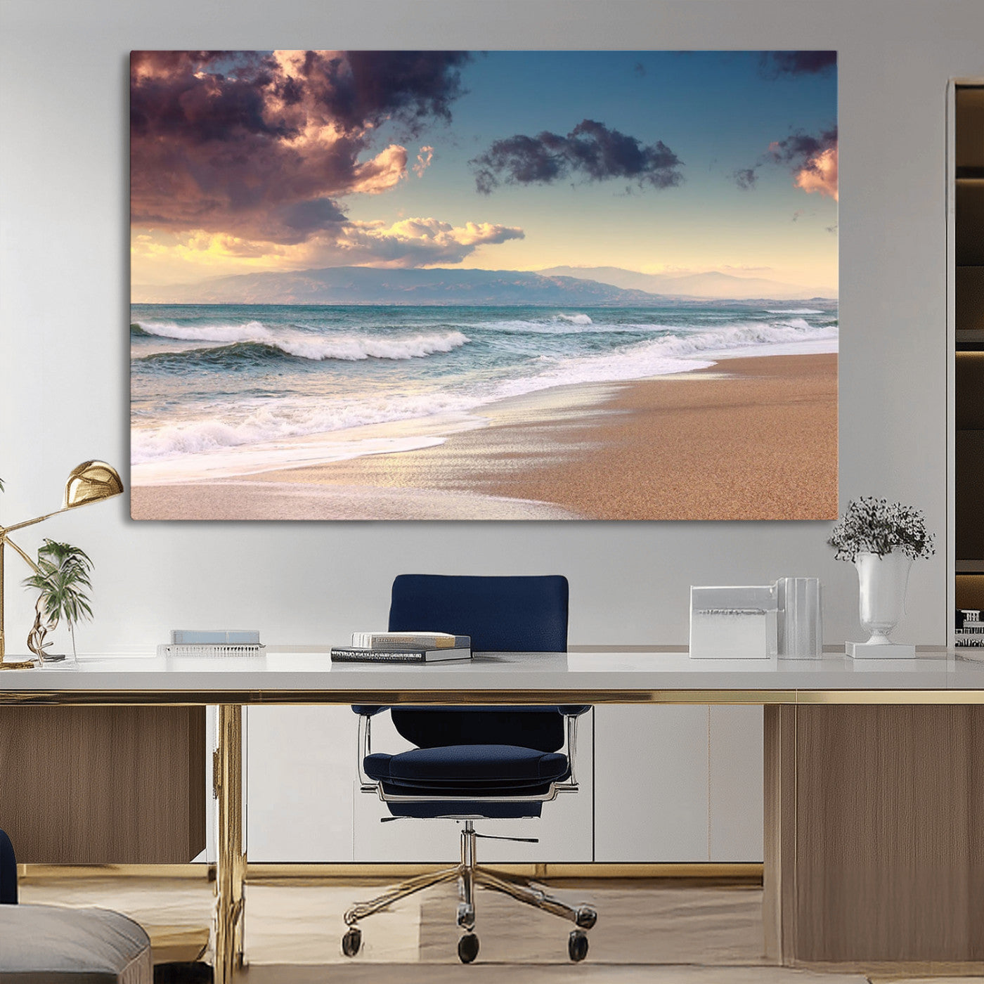 MGV-CV-36X24 - Cloudy Weather Beach Sunset Canvas Print | Sunrise Wall Art Canvas Print