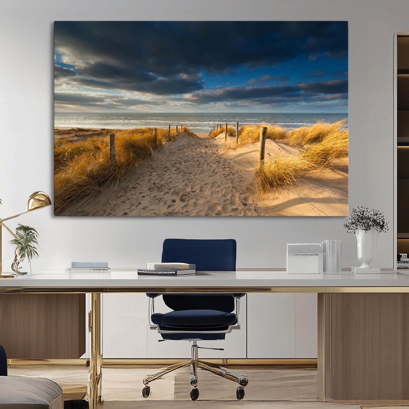 MGV-CV-36X24 - Ocean Beach Dark Clouds Wall Art Canvas Print