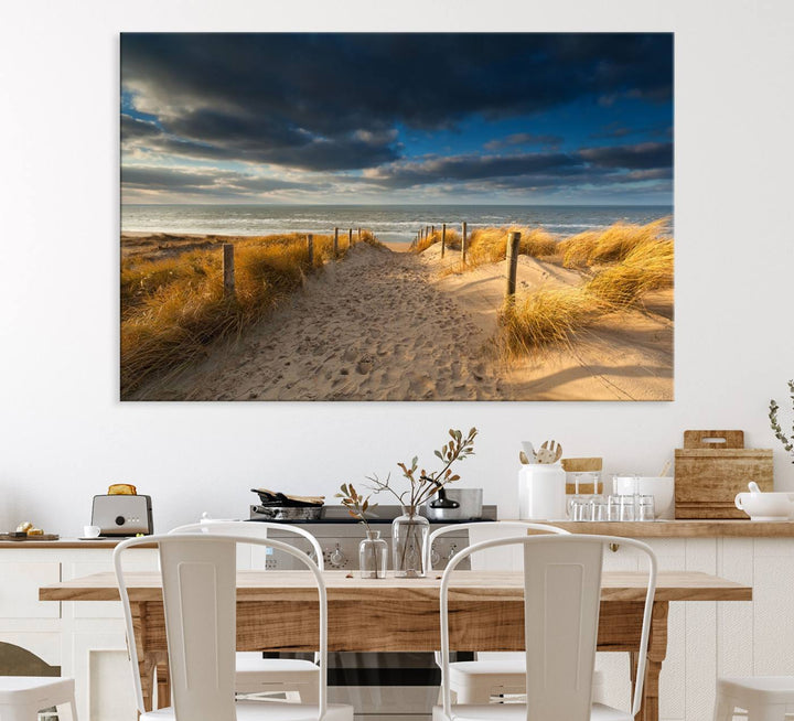 Museum-quality Ocean Beach Dark Clouds canvas print.