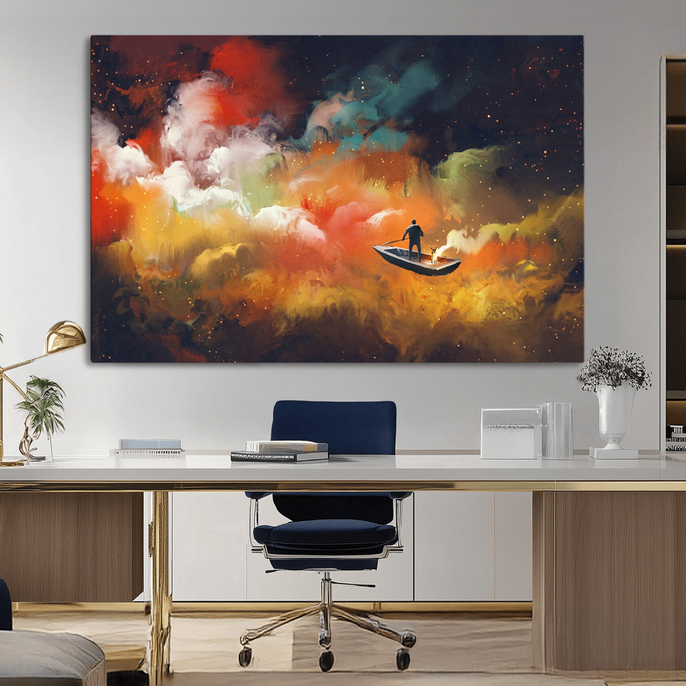 MGV-CV-36X24 - Surreal Space Adventure Canvas Wall Art – Dreamlike Abstract Galaxy Print – Framed and Ready to Hang for Living Room or Bedroom Decor