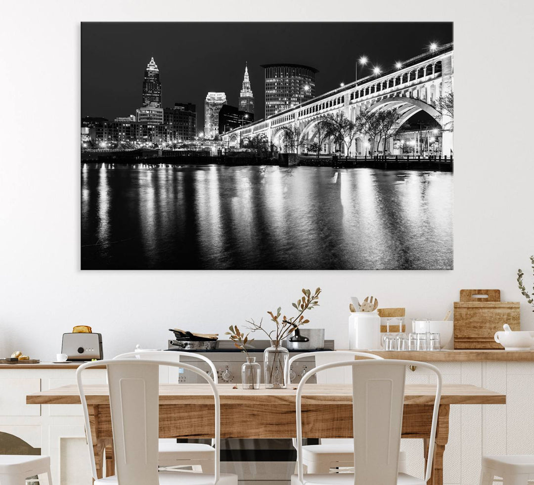 The Cleveland Night Skyline Canvas Print hangs prominently.