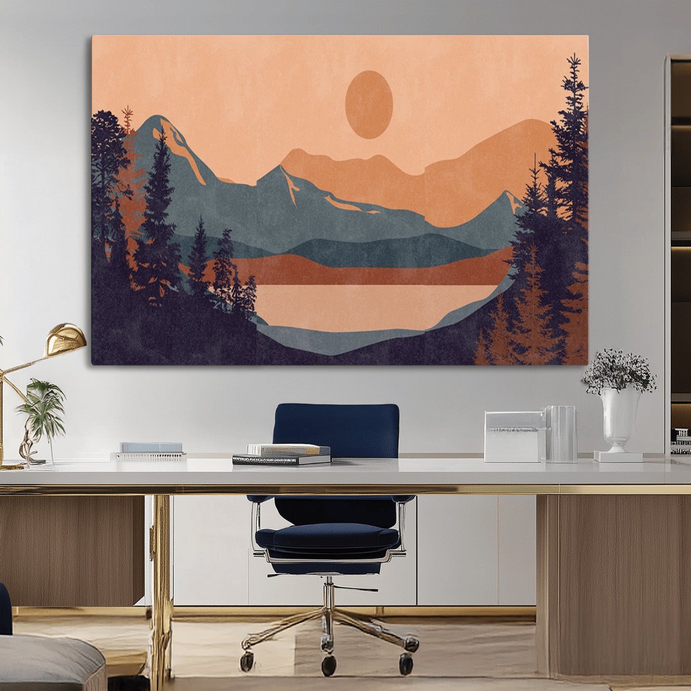 MGV-CV-36X24 - Modern Boho Sunset Canvas Print, Mountain Landscape Triptych – Giclée Canvas Art Print for Living