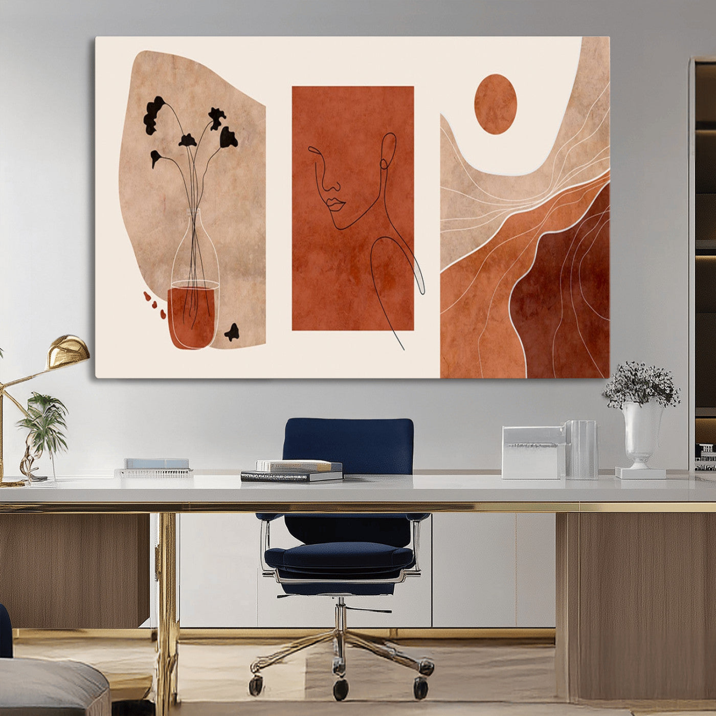 MGV-CV-36X24 - Boho Sunset Mountain Canvas Print, Modern Boho Sunset Mountain Landscape Triptych – Giclée Canvas