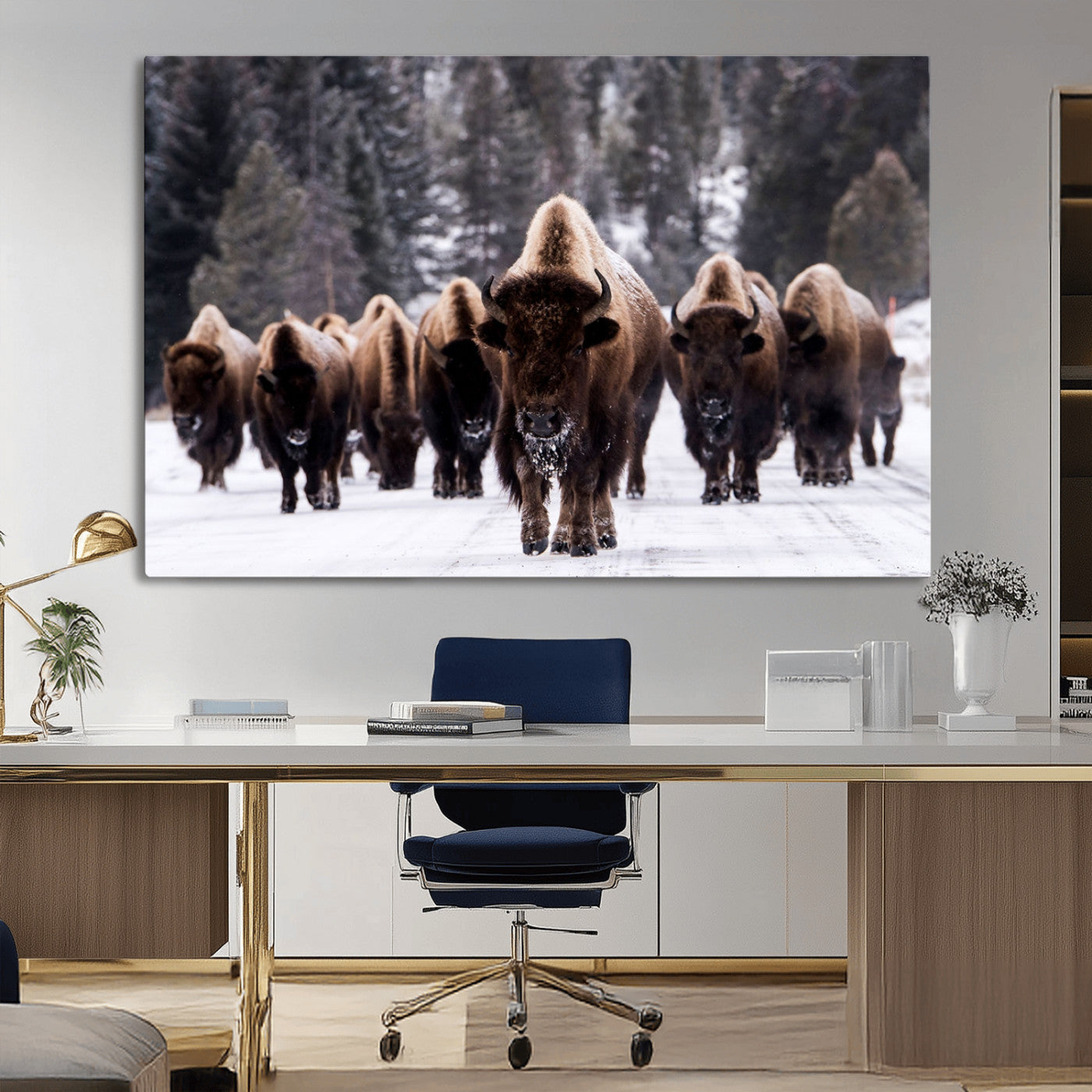 MGV-CV-36X24 - Bison Wall Art Canvas Print- Bison Herd Canvas Wall Art – Majestic Wildlife Photography – Framed and Ready to Hang Nature-Inspired Art - Buffalo Wall Art Print