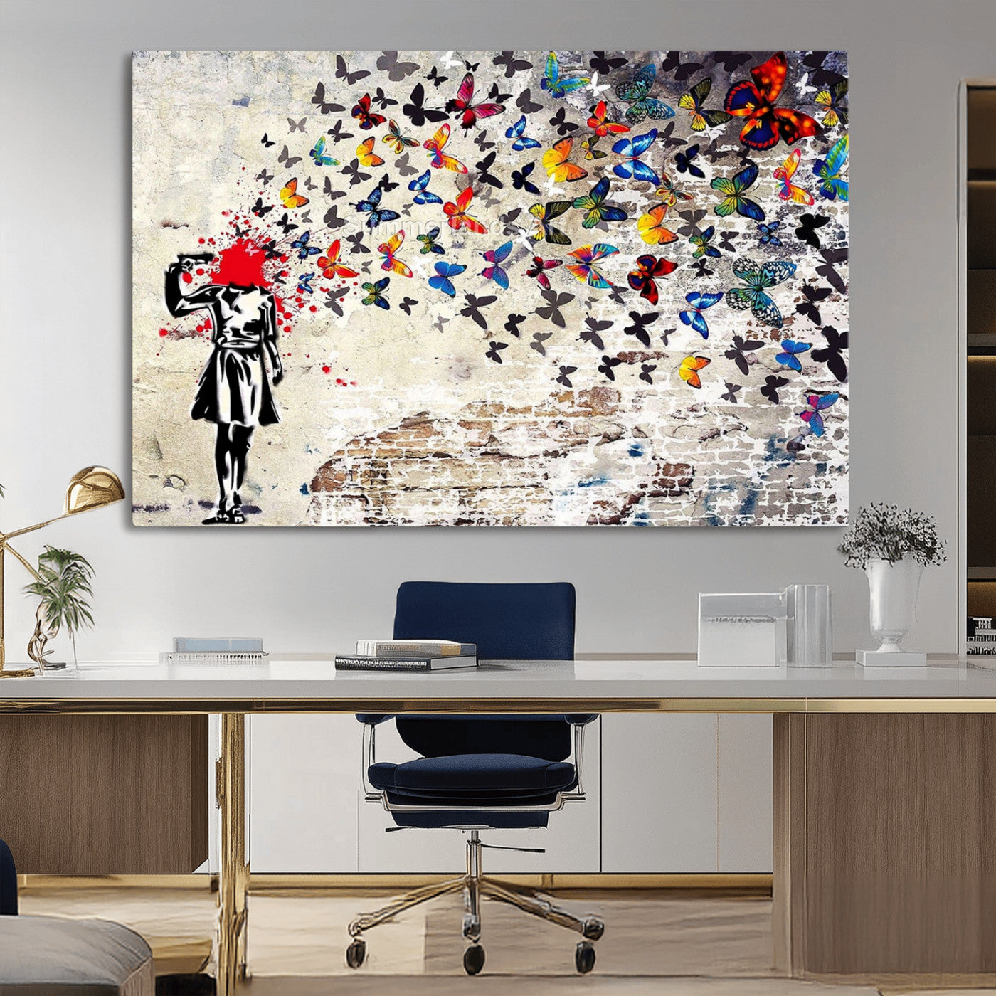 MGV-CV-36X24 - Banksy Art Butterfly Girl Explosion Canvas Art – Vibrant Urban Graffiti for Modern Interiors - Ready to Hang