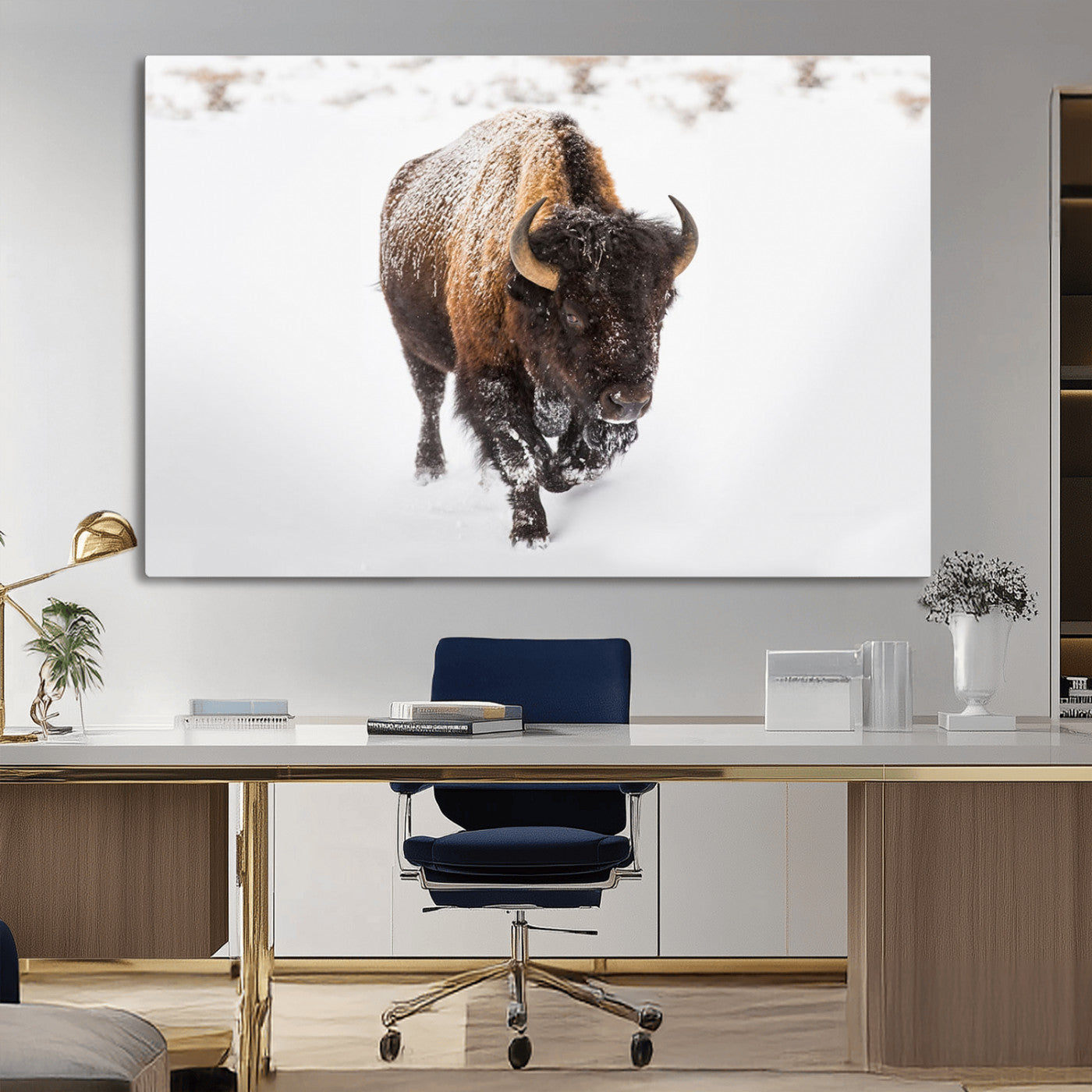 MGV-CV-36X24 - Bison Winter Wall Art Canvas Print For Farmhouse Decor