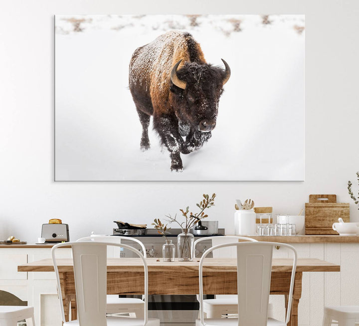 Bison Winter Wall Art Canvas Print for farmhouse decor.