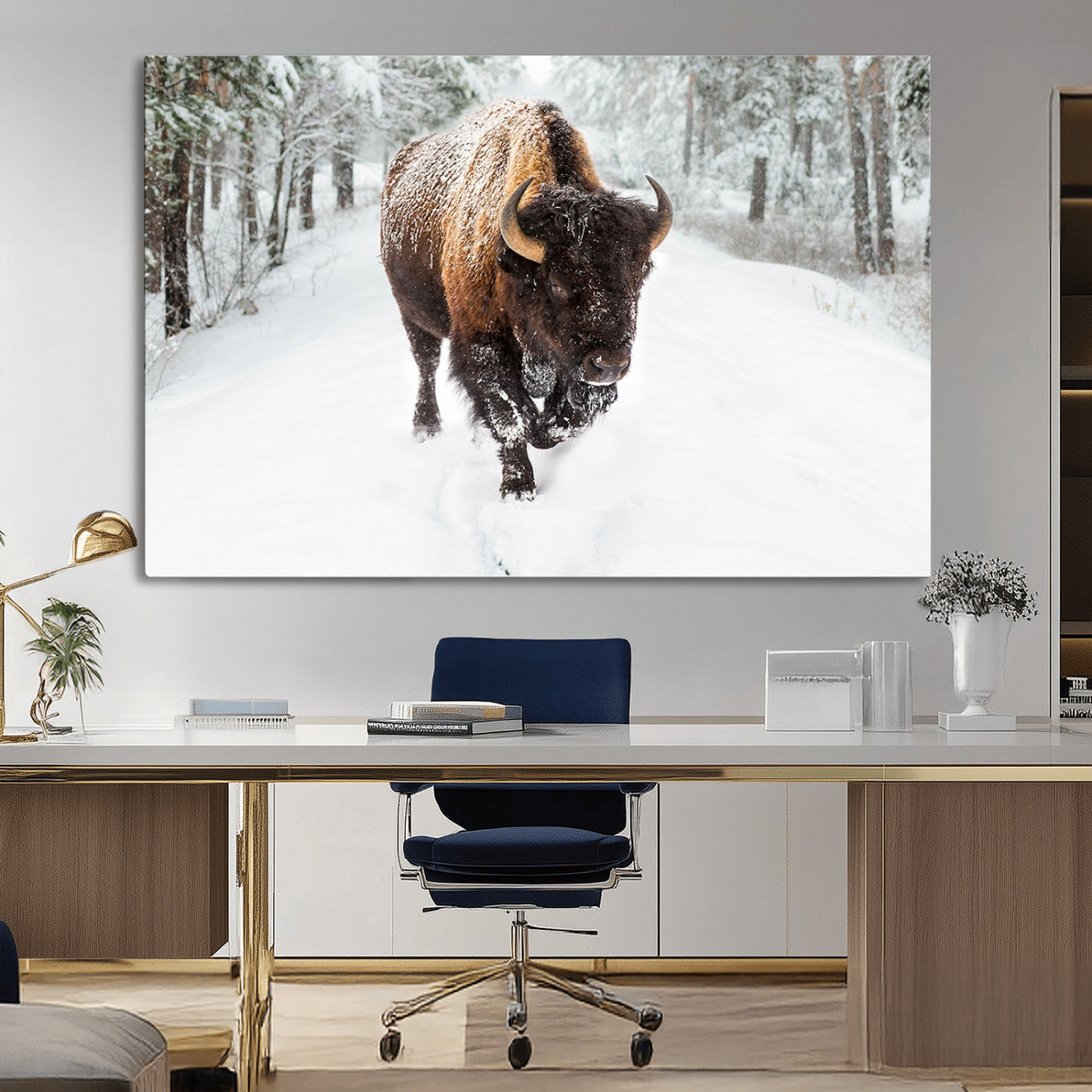 MGV-CV-36X24 - Bison Wall Art Canvas Print For Farmhouse, Animal Canvas Print, Wild Animal Wall Art