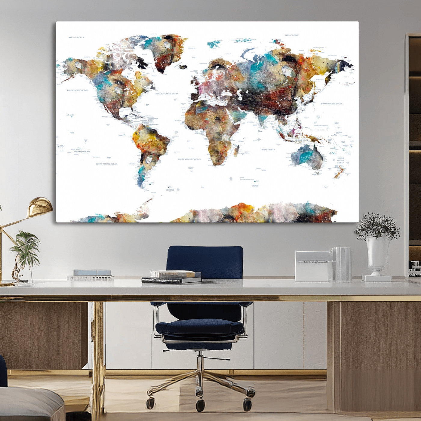 MGV-CV-36X24 - Push Pin World Map Canvas Print – Framed Wall Art for Couples to Track Their Travels – Anniversary