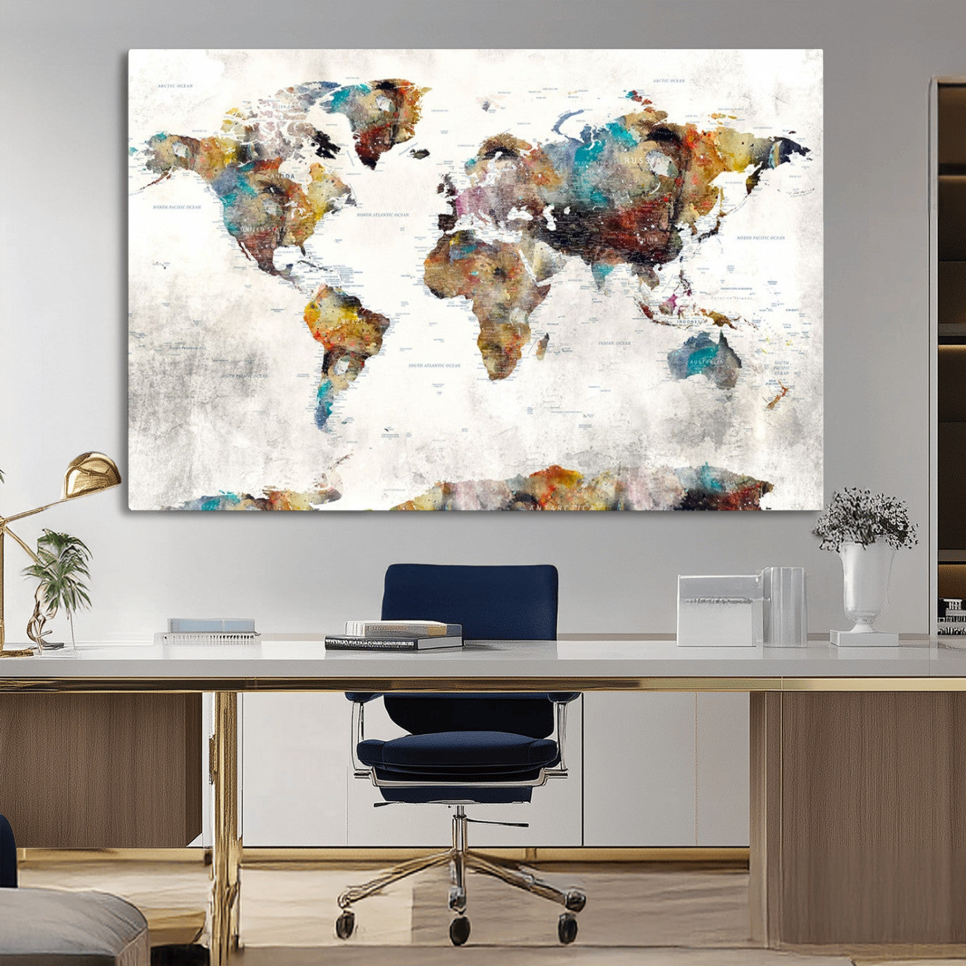 MGV-CV-36X24 - Push Pin World Map Canvas Print – Framed Wall Art for Couples to Track Their Travels – Anniversary