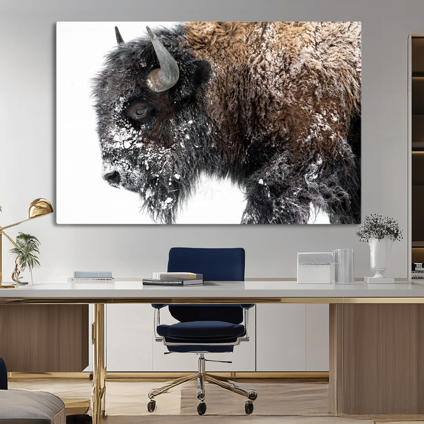 MGV-CV-36X24 - American Bison Wall Art Print | Buffalo Canvas Wall Art |  Framed and Ready to Hang Bison Print for Living Room or Office