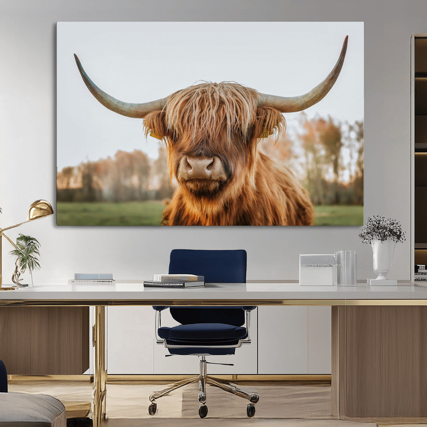 MGV-CV-36X24 - Highland Cow Animal Scottish Cattle Art Print Farmhouse Wall Art Canvas Print