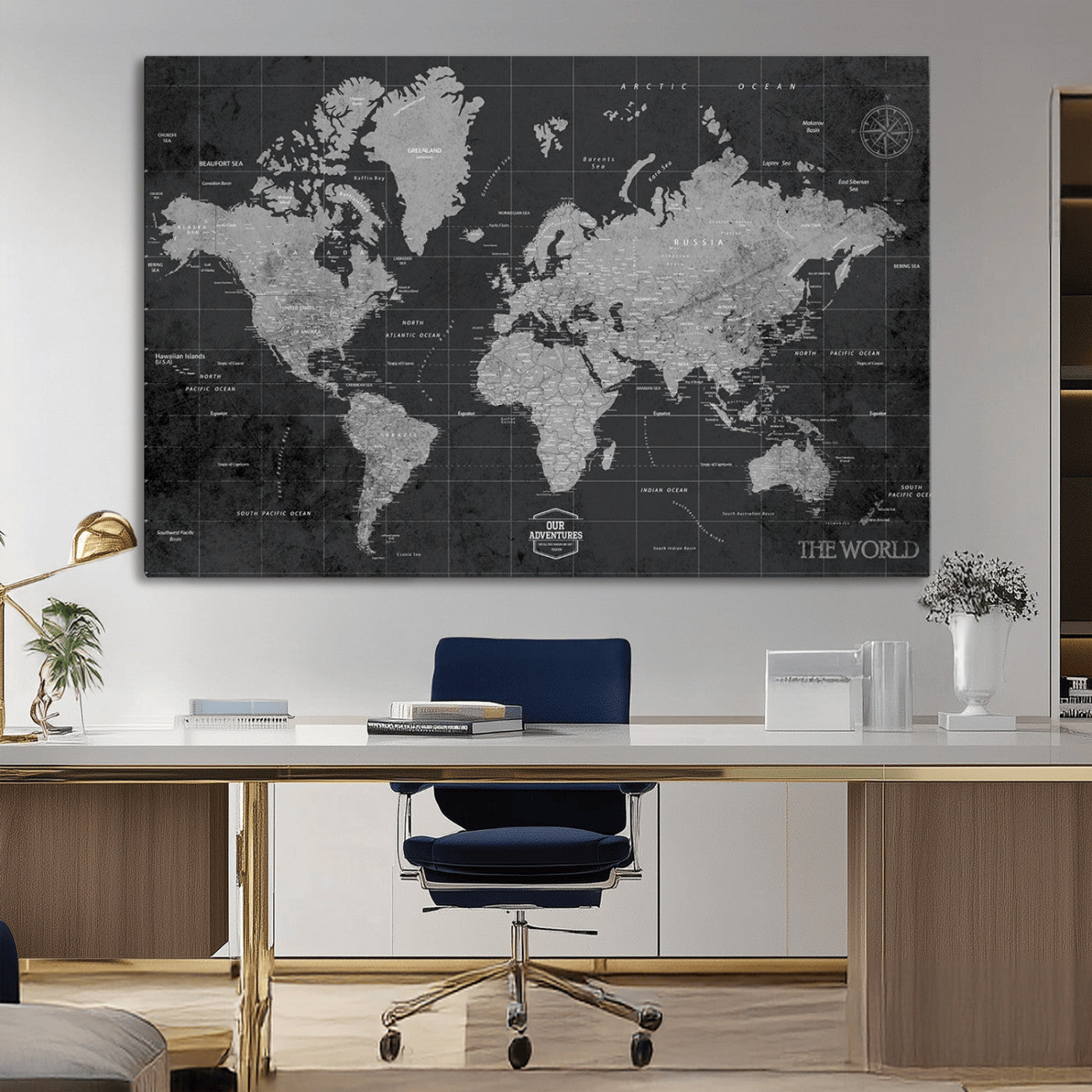 MGV-CV-36X24 - Push Pin World Map Canvas Print – Framed Wall Art for Couples to Track Their Travels – Anniversary