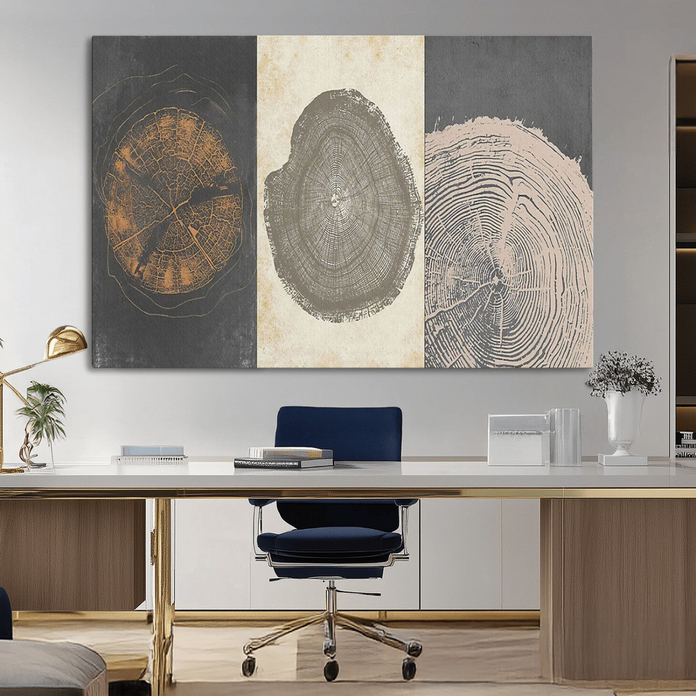 MGV-CV-36X24 - Boho Tree Ring Wall Art, Modern Minimalist Wood Grain Canvas, Tree Slice for Rustic Decor, Farmhouse Decor Giclee Canvas Print, Tree Ring Canvas Set