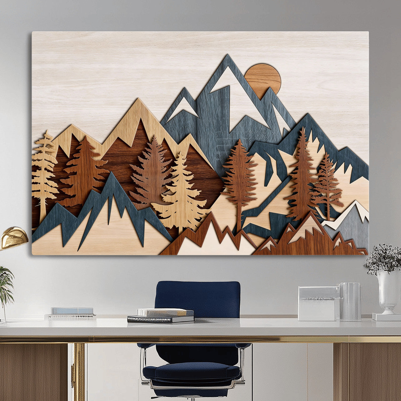 67950-MGV-CV-36X24 - Woodland Mountain Landscape Triptych, Giclee Canvas Art for Modern Home, Rustic Wooden Nature Wall