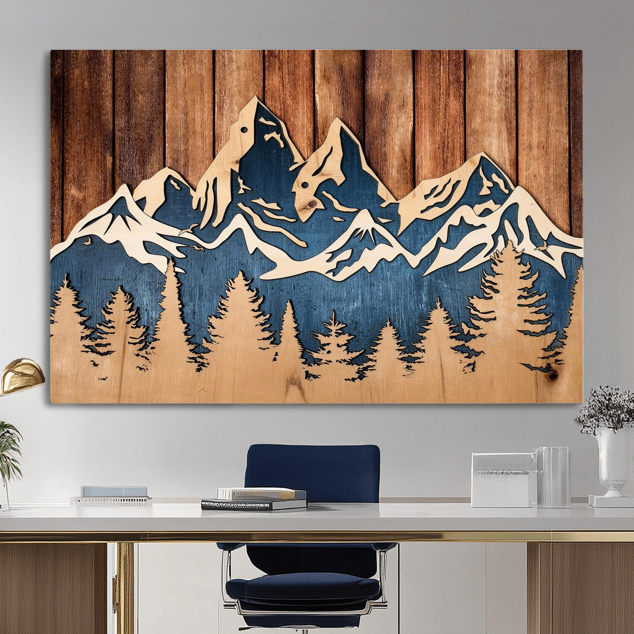 41330-MGV-CV-36X24 - Rustic Wood Style Mountain Wall Art, Nature Forest Canvas Print, Wooden Textured Mountain Artwork Print