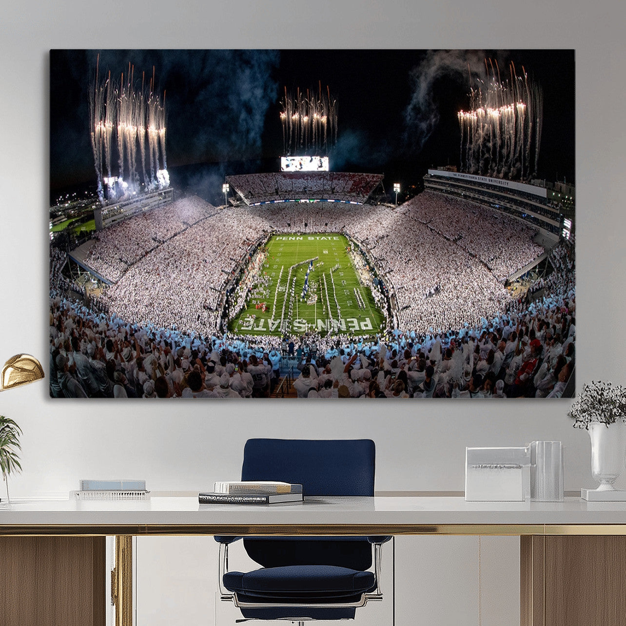 11391-MGV-CV-36X24 - Penn State Football Wall Art Canvas Print – Framed Stadium Game Day Sports Team Spirit Artwork for Home, Office
