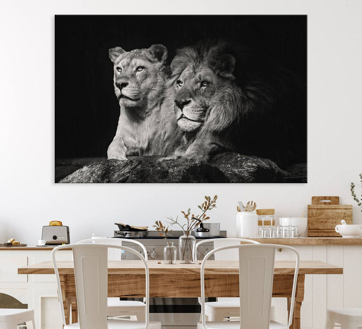 The Lion Couple Canvas Wall Art Print hangs prominently.